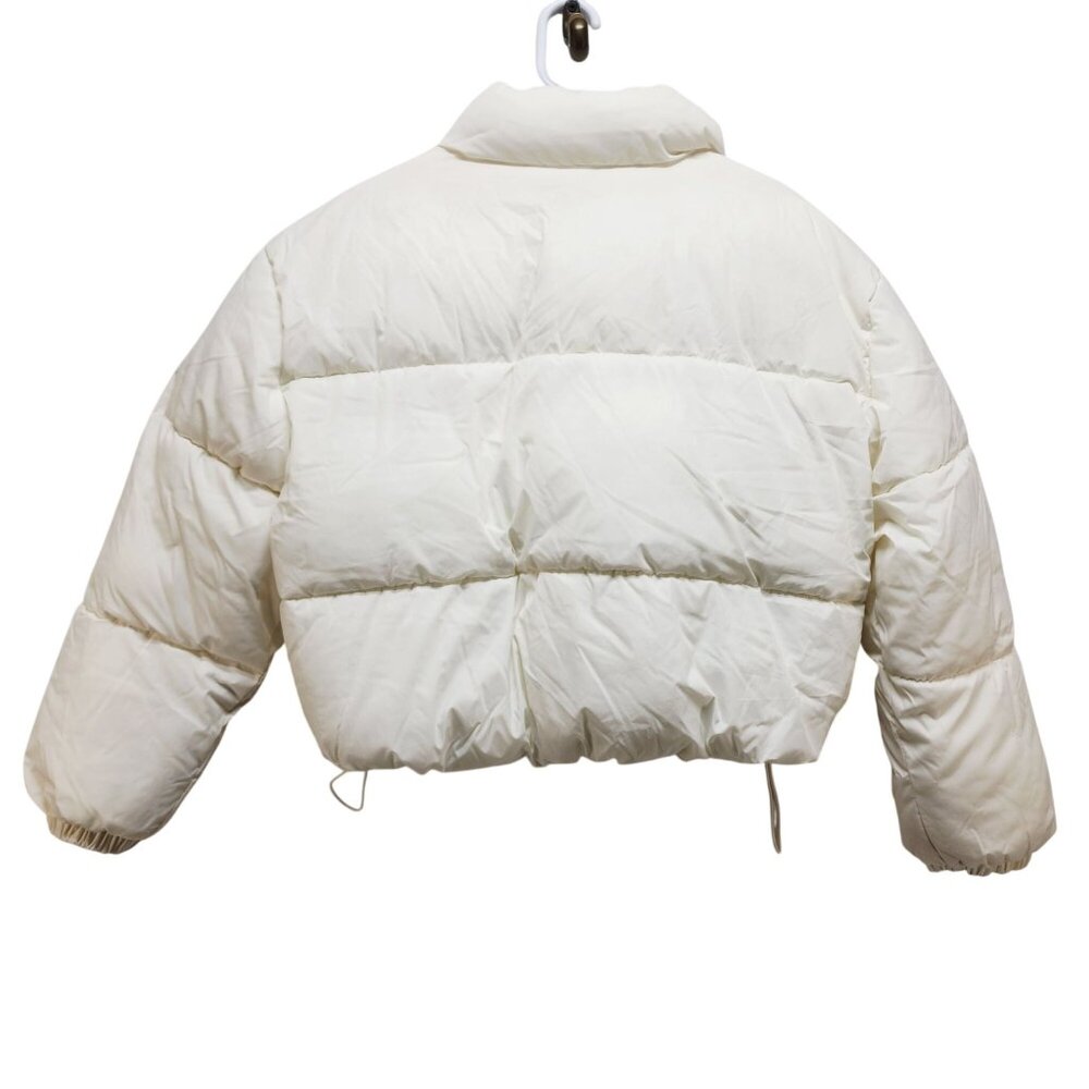 Womens Size 1X White Cropped Puffer Jacket Drawstring Hem & Pockets - Picture 5 of 5